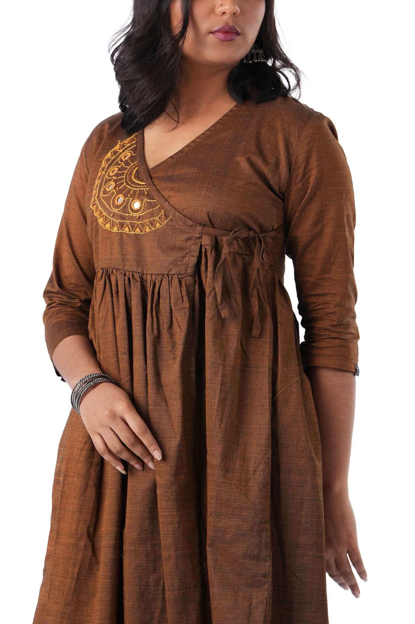 Brown Double shade handloom Wrap Dress