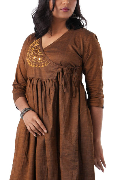 Brown Double shade handloom Wrap Dress