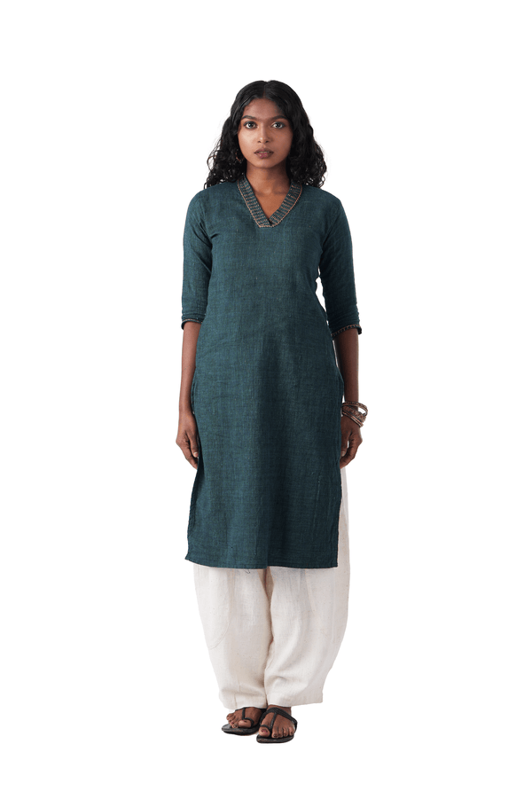 Green Kurta with Yellow Embroidery