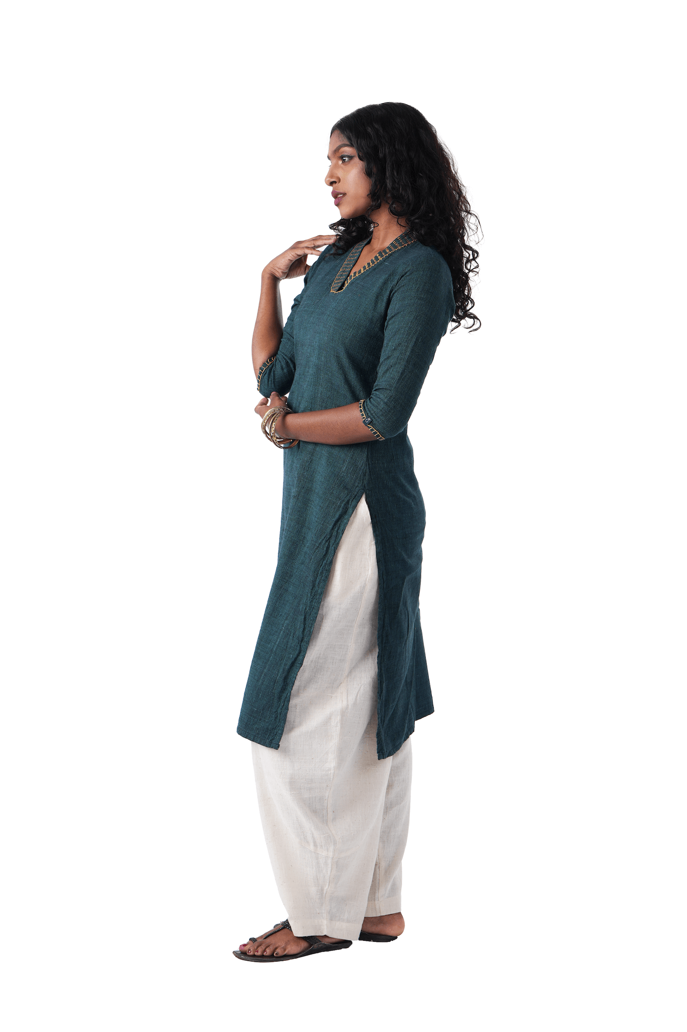 Green Kurta with Yellow Embroidery
