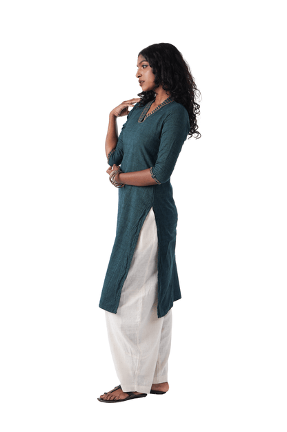 Green Kurta with Yellow Embroidery