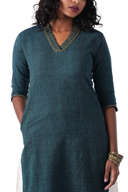 Green Kurta with Yellow Embroidery