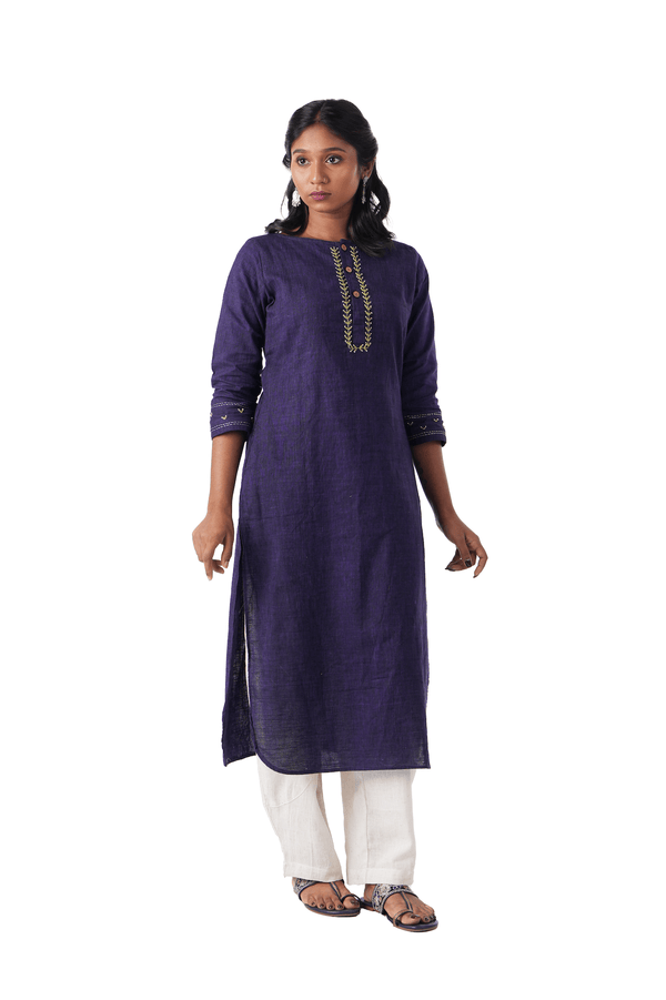 Violet Kurtha with Green Embroidery