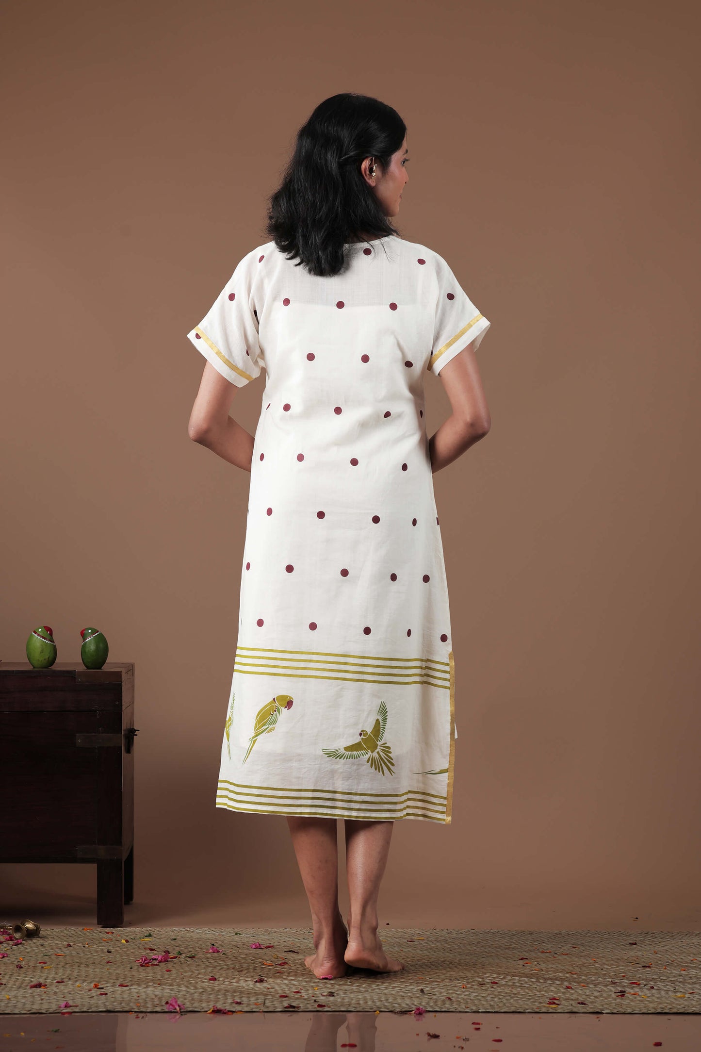 Hand Screen Printed kimono style dress(with slip)