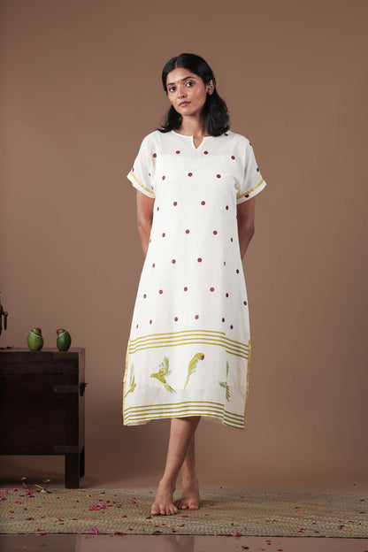 Hand Screen Printed kimono style dress(with slip)