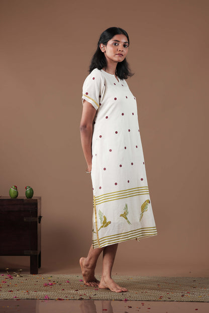 Hand Screen Printed kimono style dress(with slip)