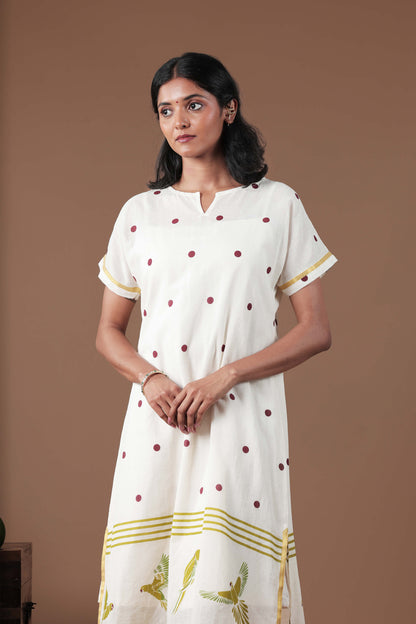 Hand Screen Printed kimono style dress(with slip)