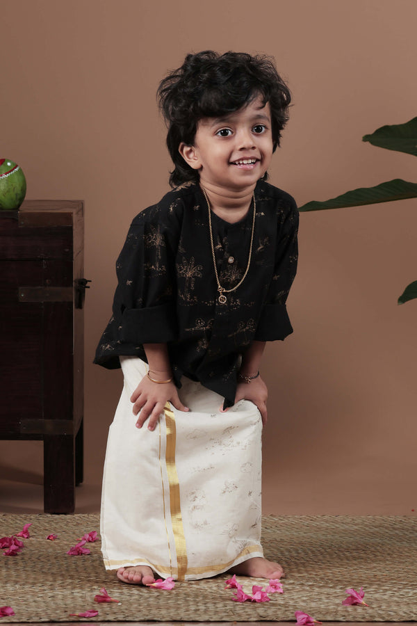 All Over Golden Screen Print mundu for Kids