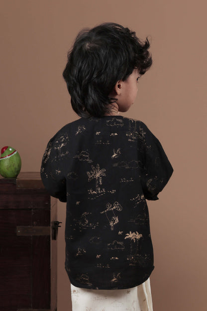 Full sleeve all over print Black shirt for Kids