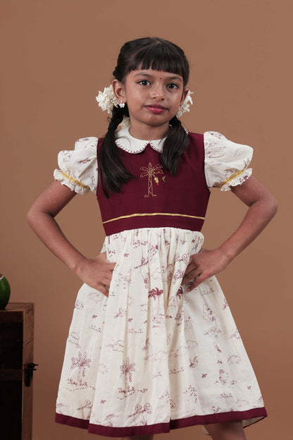 All Over Screen Printed Fabric & Hand Embroidered Vaazha Motif Dress