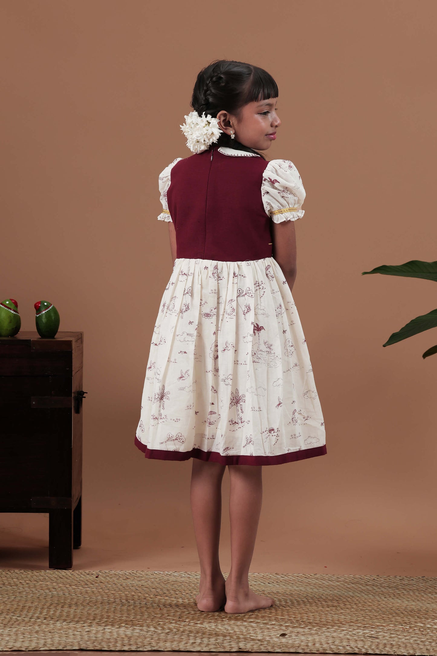All Over Screen Printed Fabric & Hand Embroidered Vaazha Motif Dress