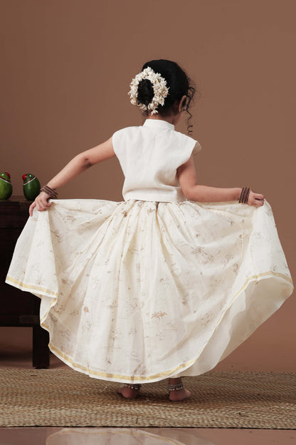 Golden all over screen print Crop Top and Skirt