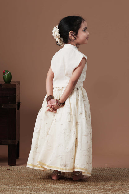 Golden all over screen print Crop Top and Skirt