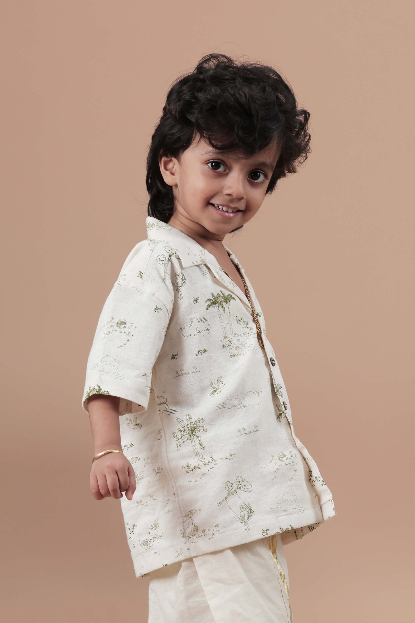 All over print Off white shirt for Kids