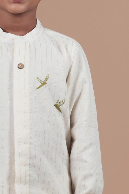 Parrot Motif Hand Embroidered Full sleeve shirt for Kids