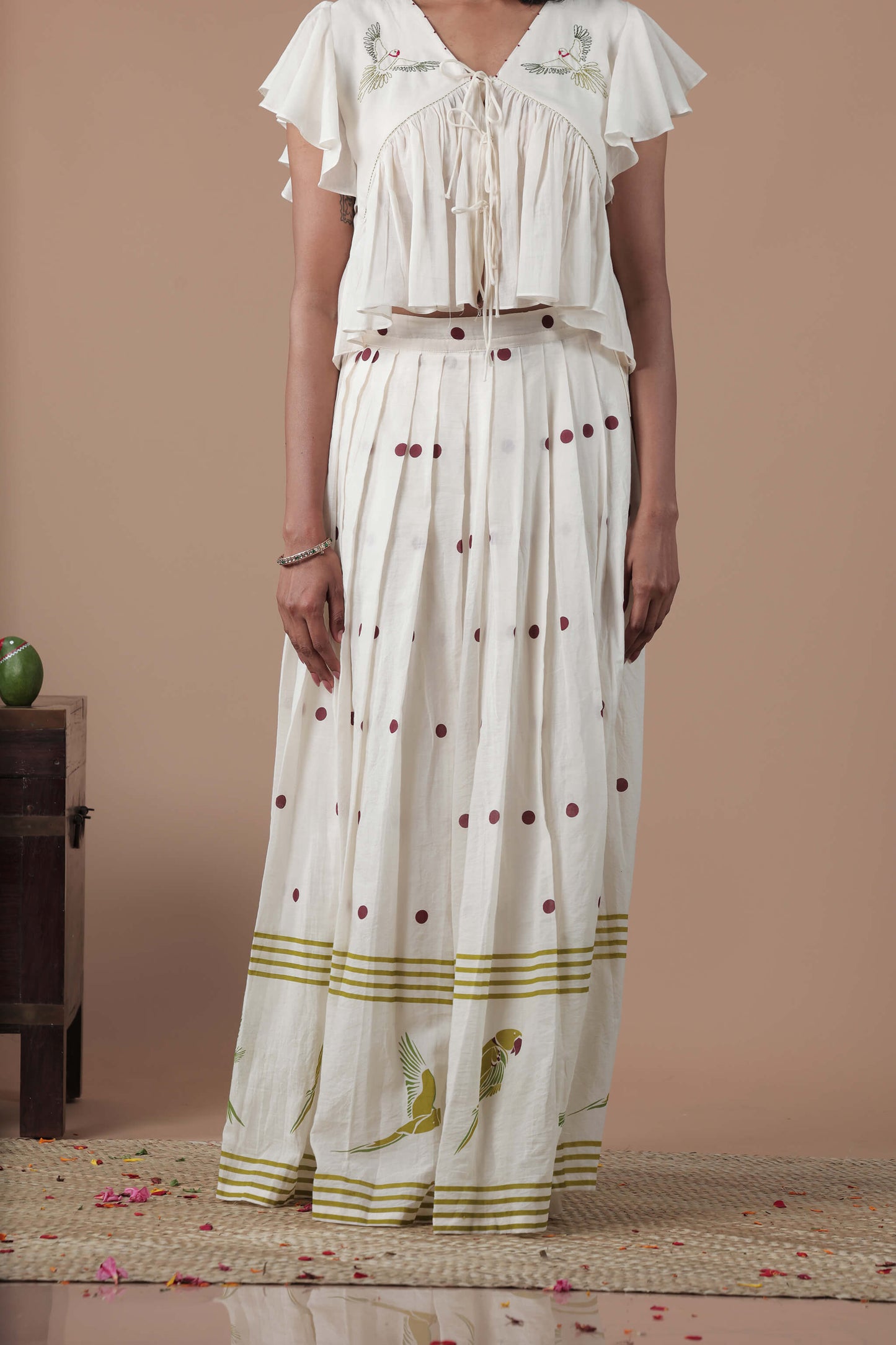 Empire Cut Top Handloom Croptop and Pleated flared skirt combo
