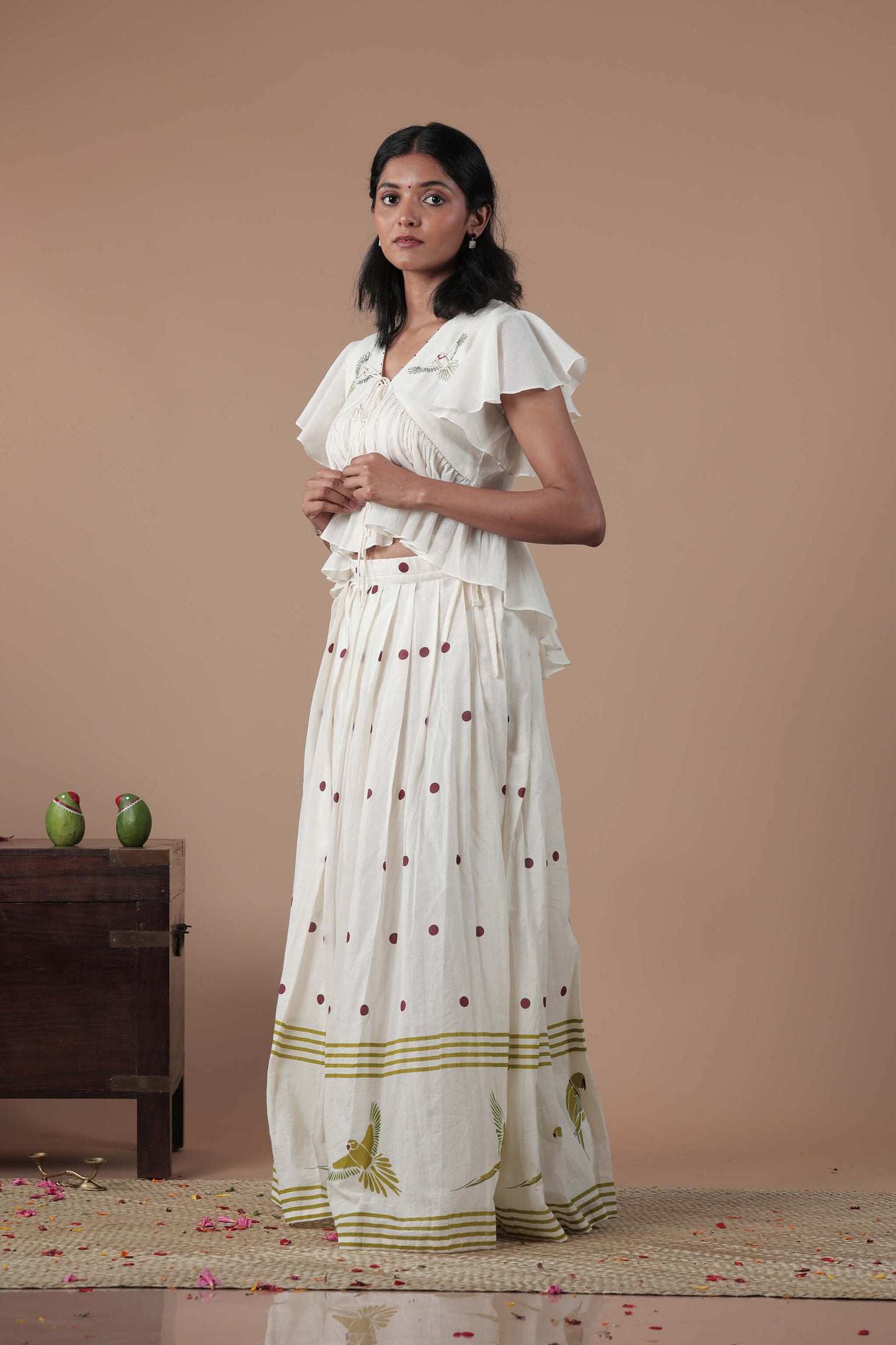 Empire Cut Top Handloom Croptop and Pleated flared skirt combo