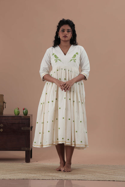 All over polka dots and parrot motif Dress