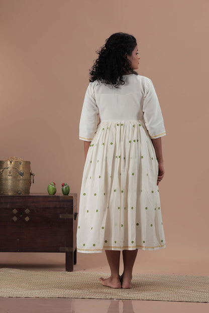 All over polka dots and parrot motif Dress