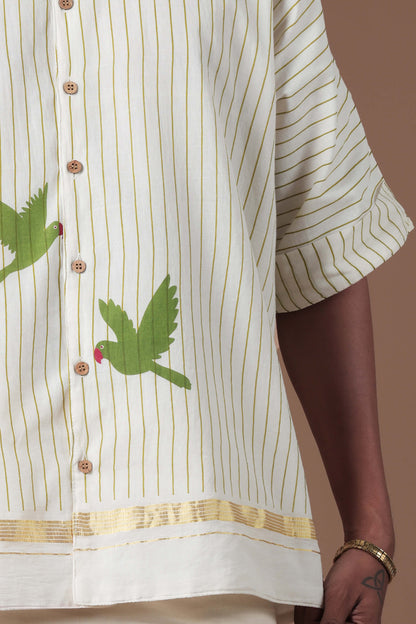 Vertical Stripes & Golden Kasavu Mandrain collar  Men's shirt