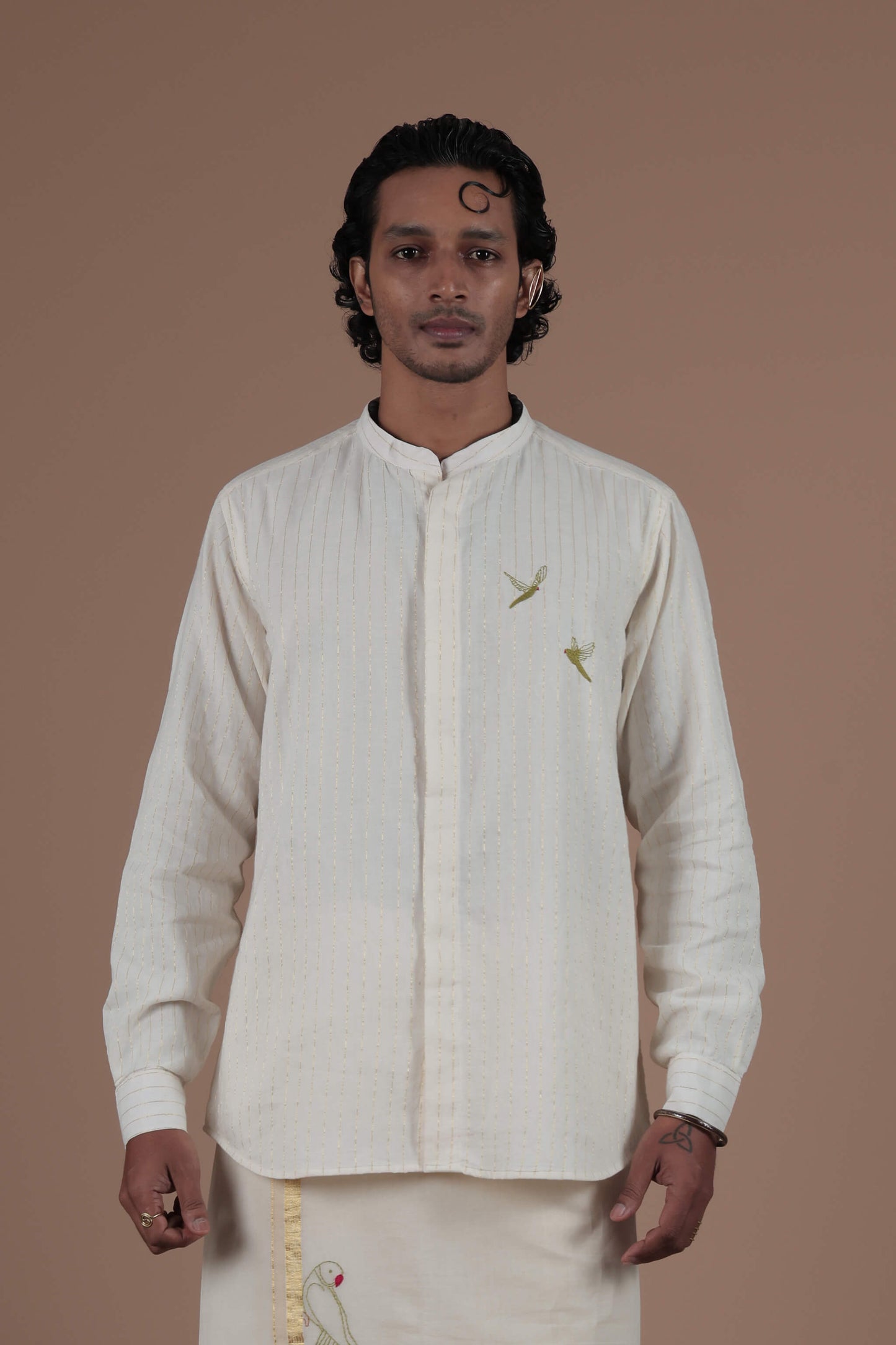 Parrot Motif Hand Embroidered Men's shirt