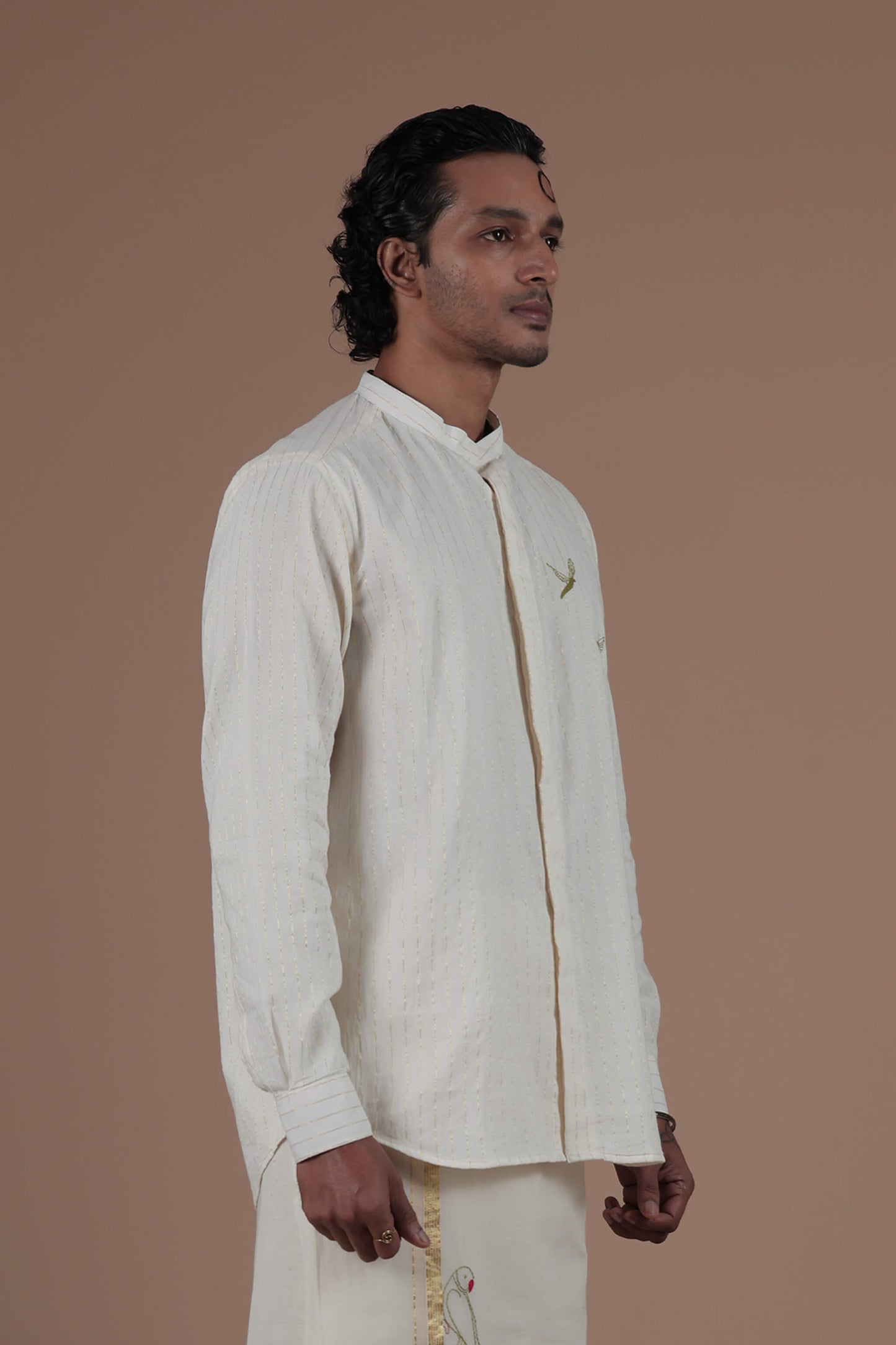 Parrot Motif Hand Embroidered Men's shirt