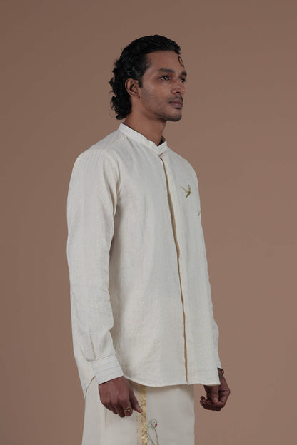 Parrot Motif Hand Embroidered Men's shirt