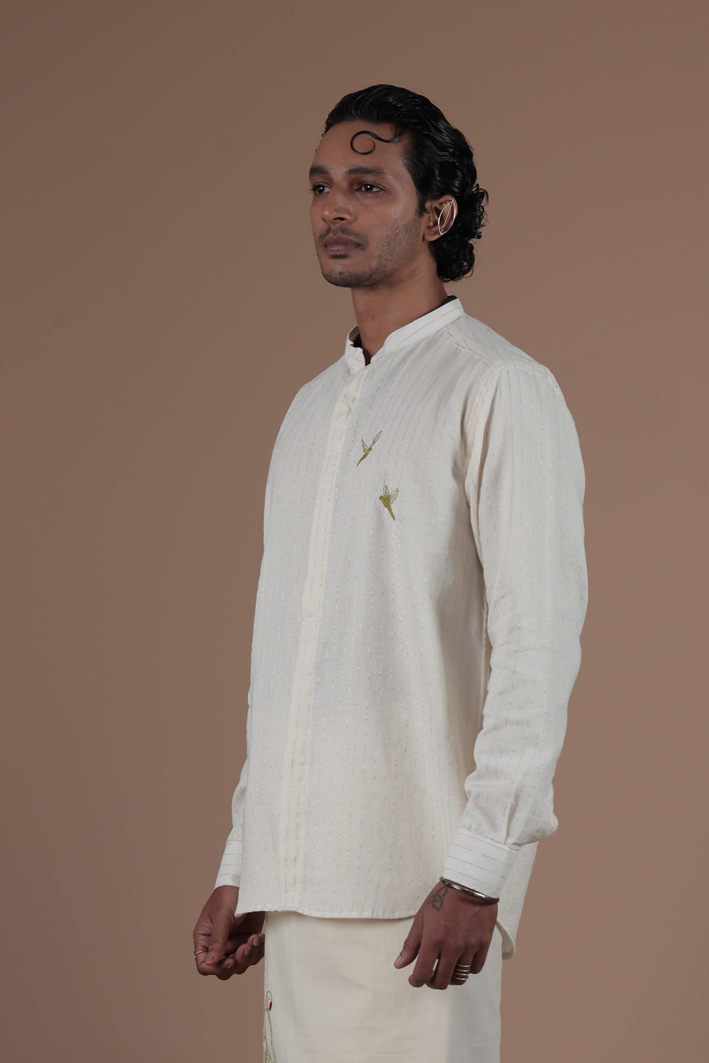 Parrot Motif Hand Embroidered Men's shirt