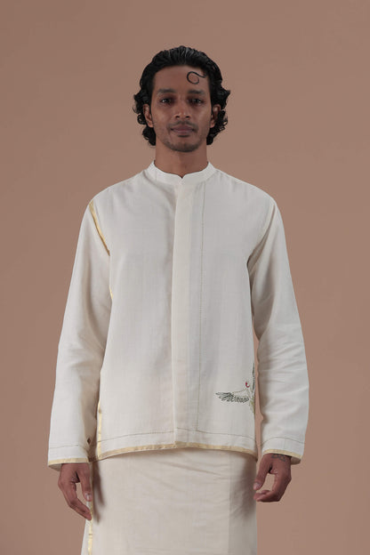 Mandrain Collar Parrot Motif Hand Embroidered  Men's shirt