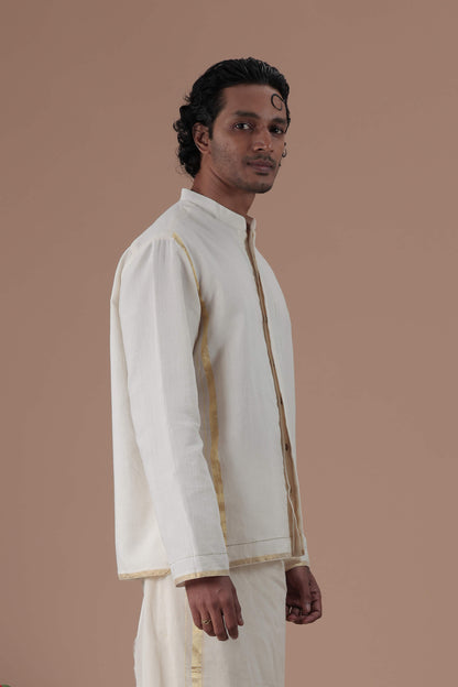 Mandrain Collar Parrot Motif Hand Embroidered  Men's shirt