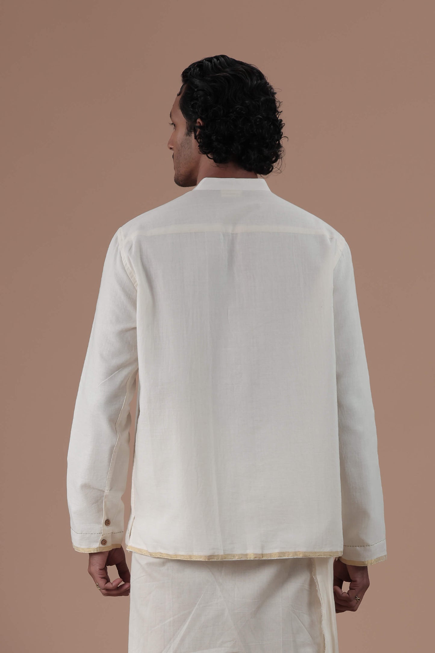Mandrain Collar Parrot Motif Hand Embroidered  Men's shirt