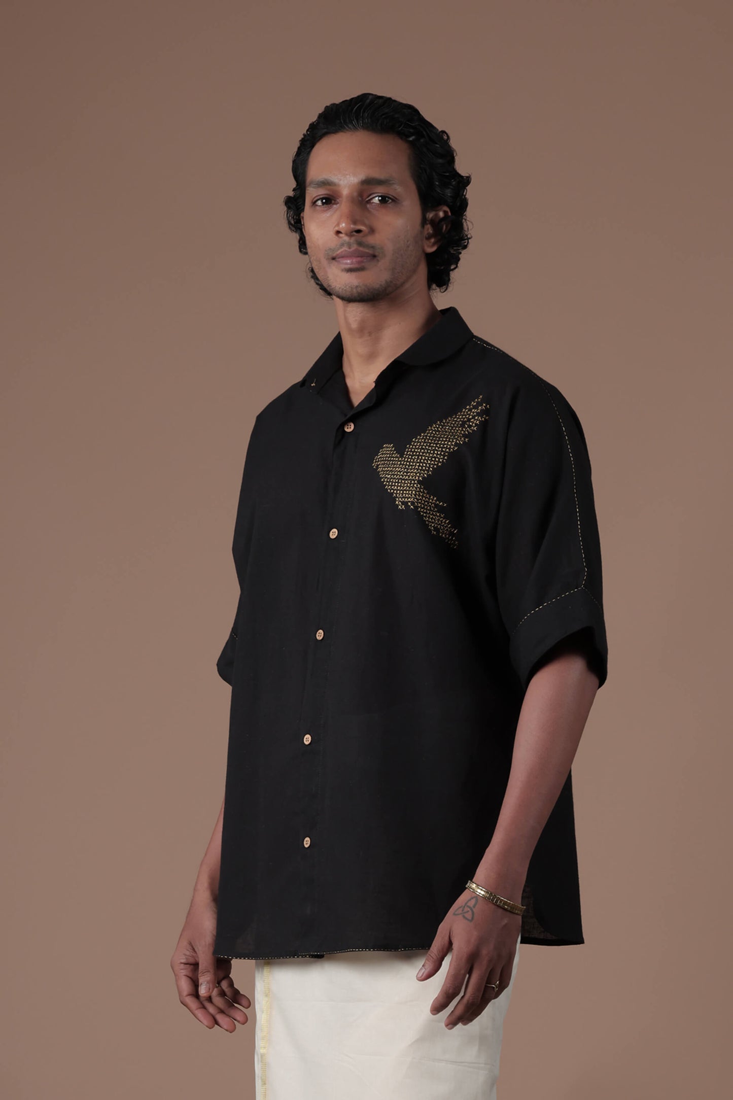 Kimono Shirt With Rolled Up Sleeve black Men's shirt