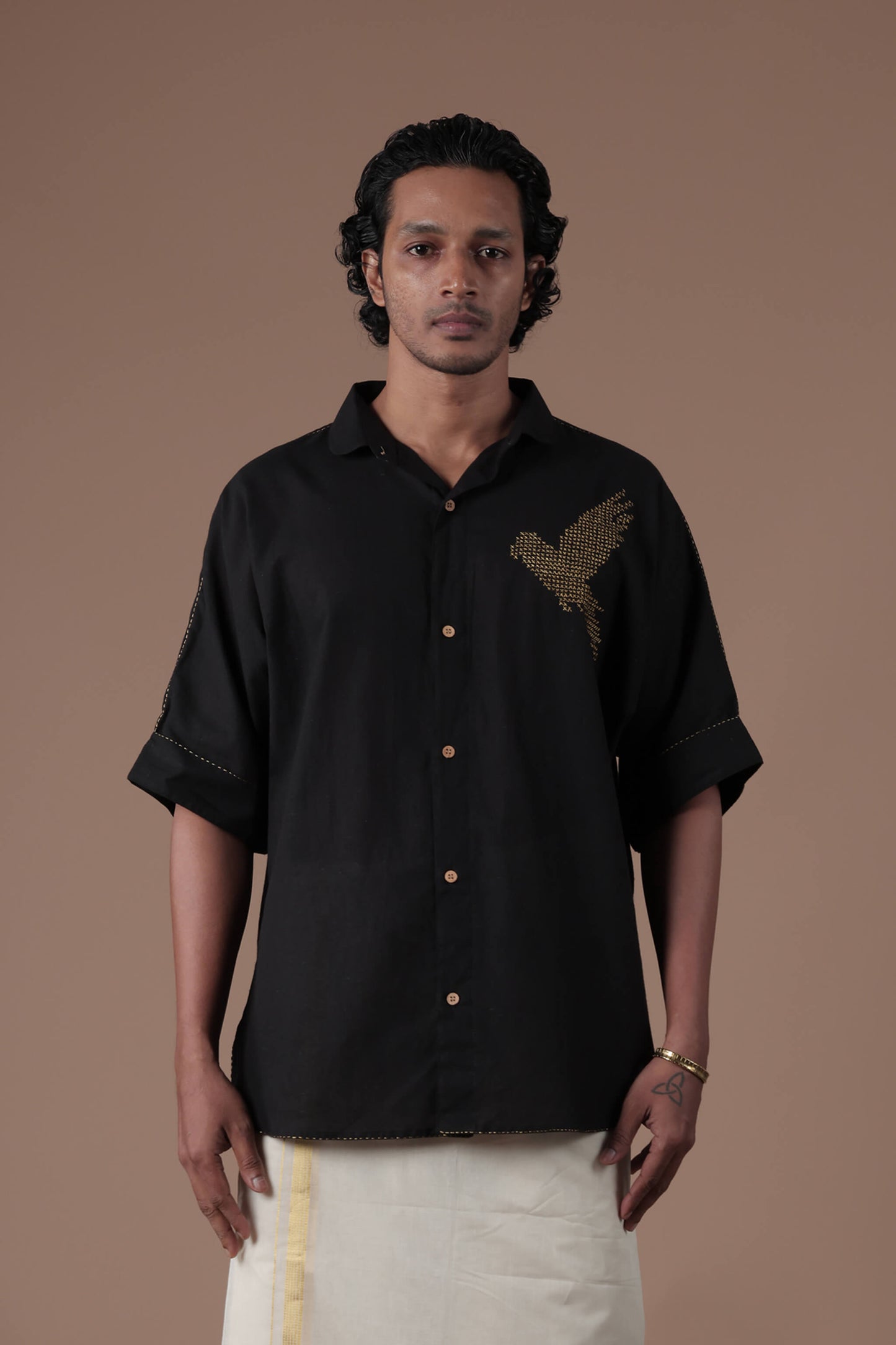 Kimono Shirt With Rolled Up Sleeve black Men's shirt