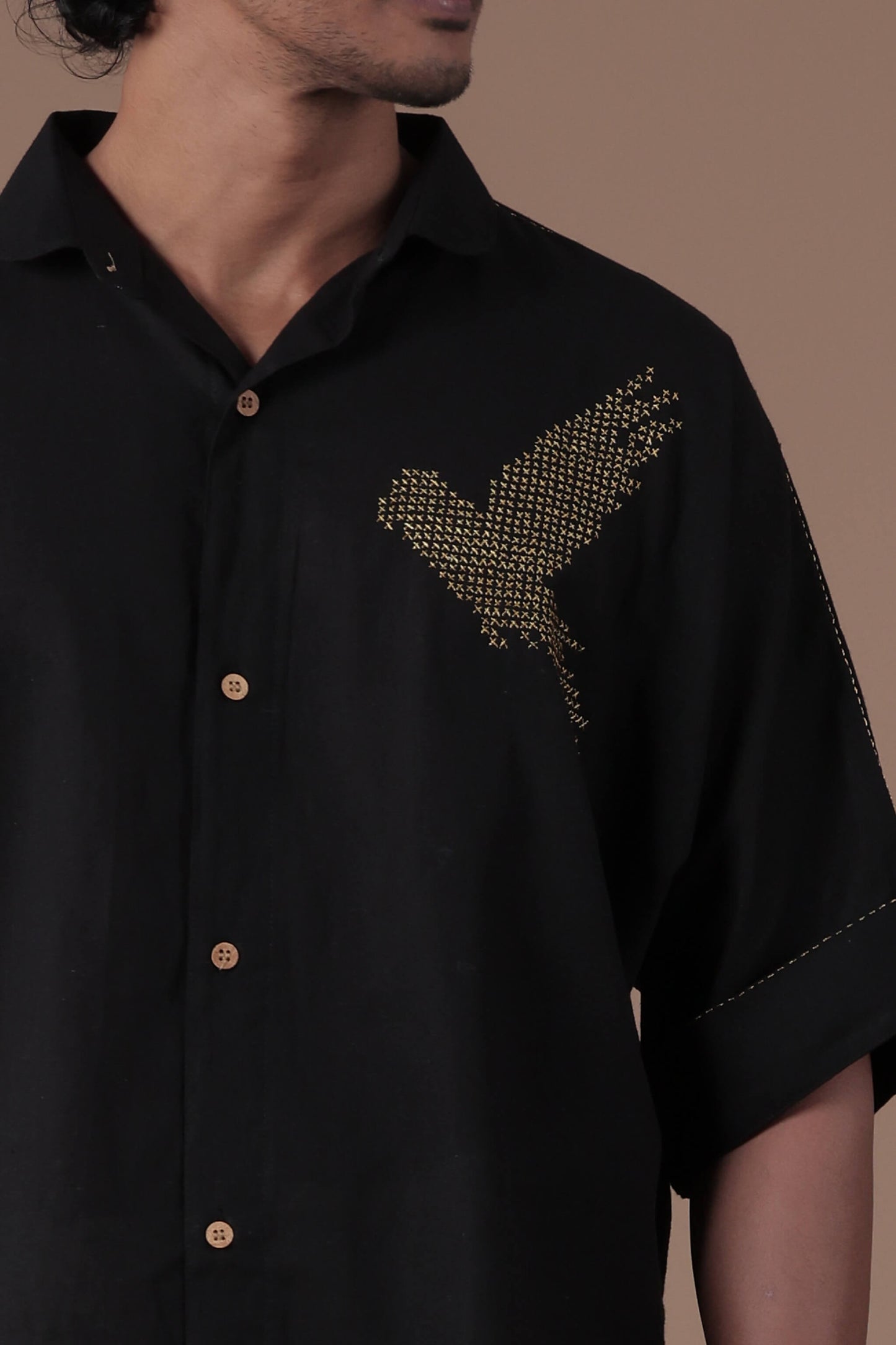 Kimono Shirt With Rolled Up Sleeve black Men's shirt