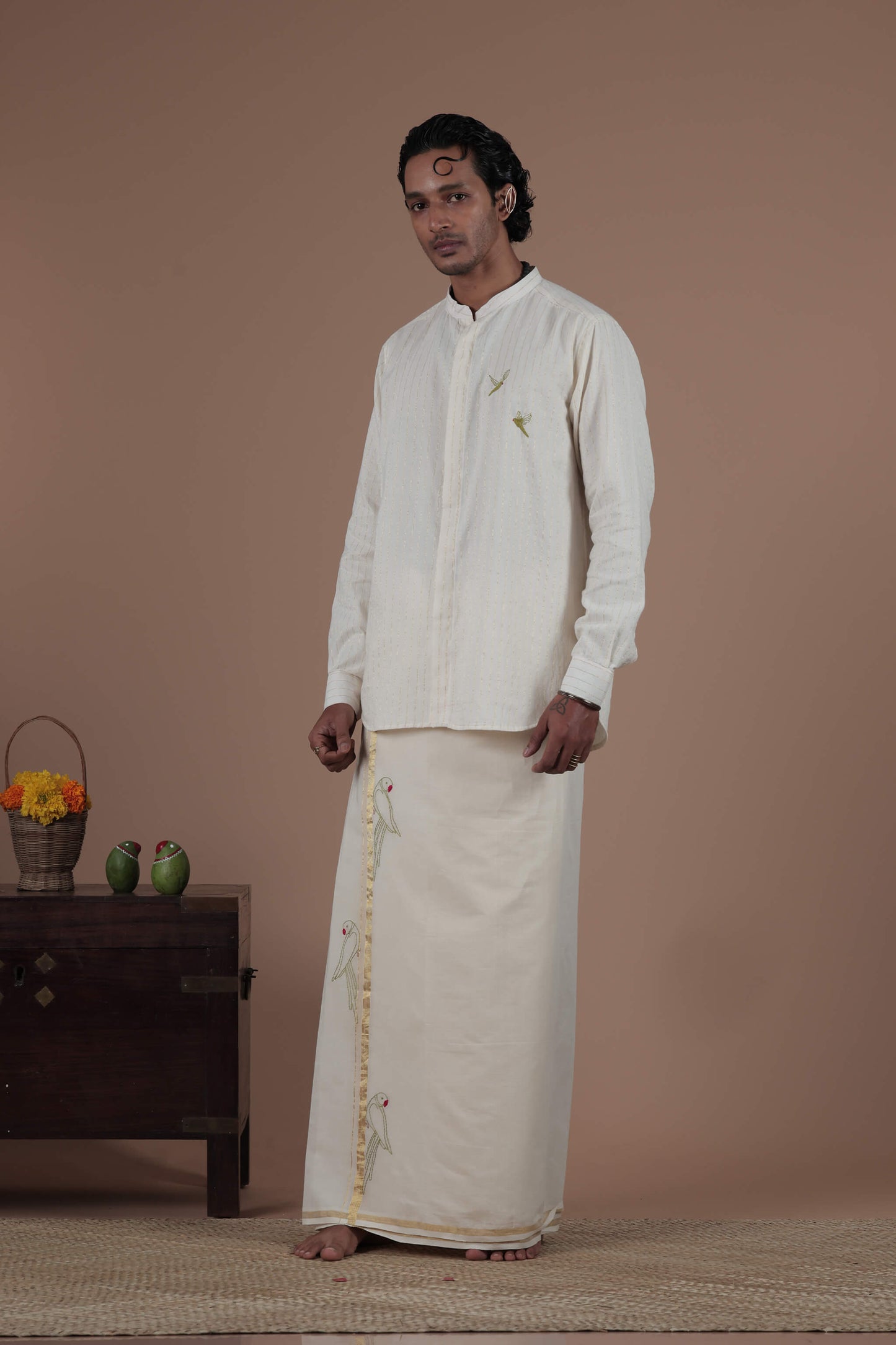 Parrot Motif Hand Embroidered Men's shirt