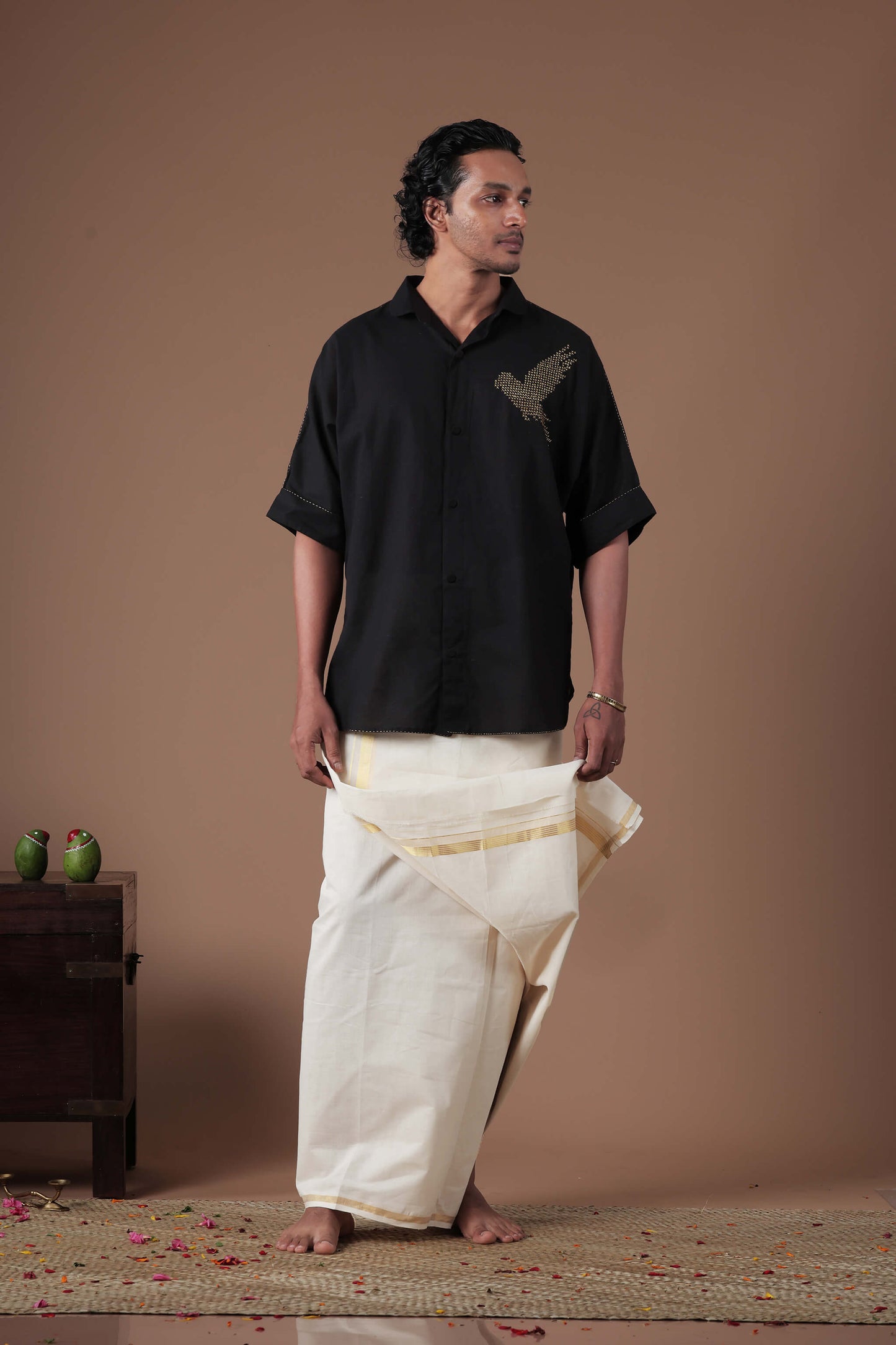 Kimono Shirt With Rolled Up Sleeve black Men's shirt