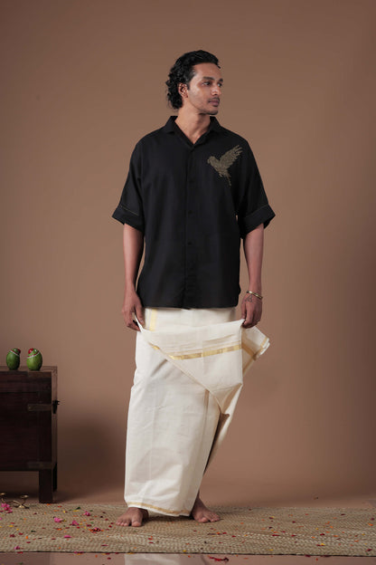 Kimono Shirt With Rolled Up Sleeve black Men's shirt