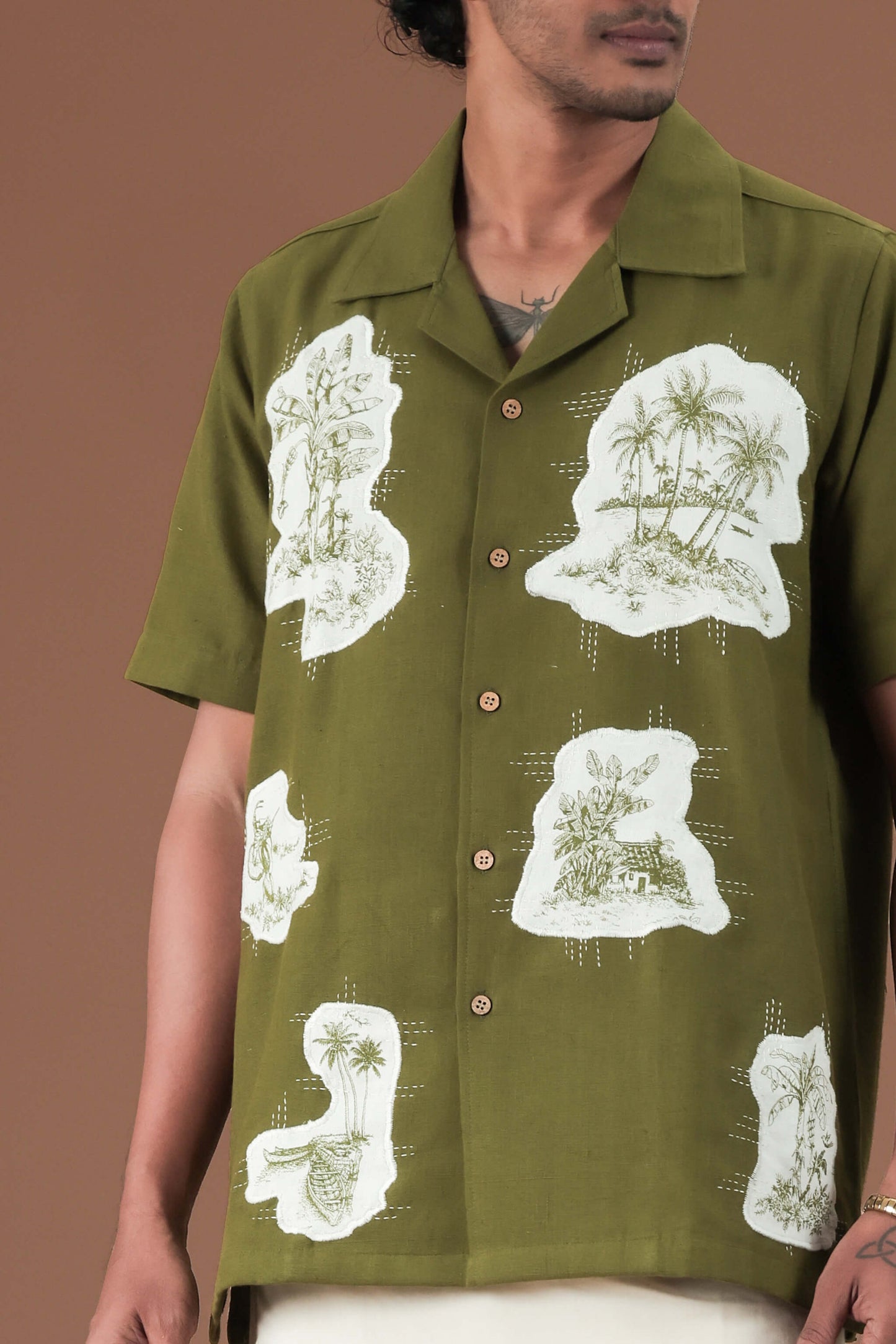 Patch Work cuban collar Men's shirt