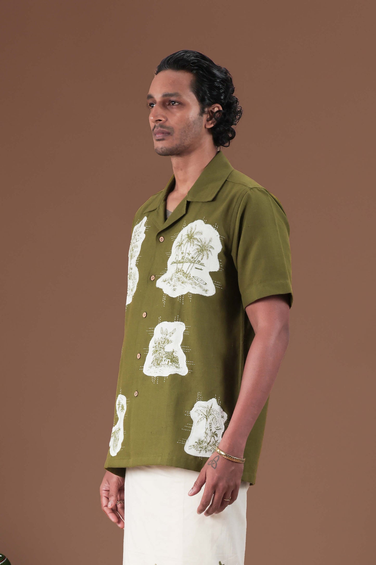Patch Work cuban collar Men's shirt