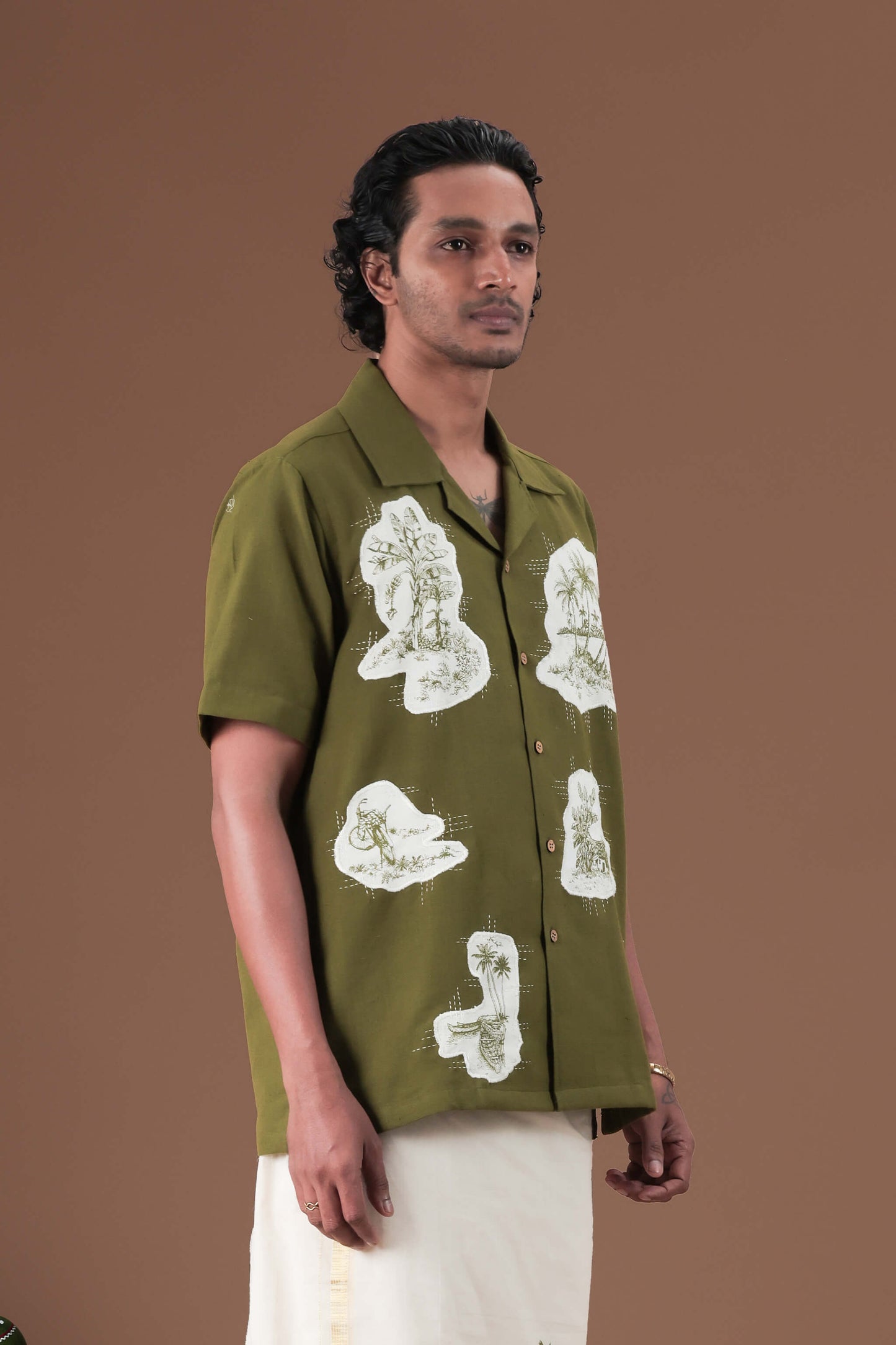 Patch Work cuban collar Men's shirt