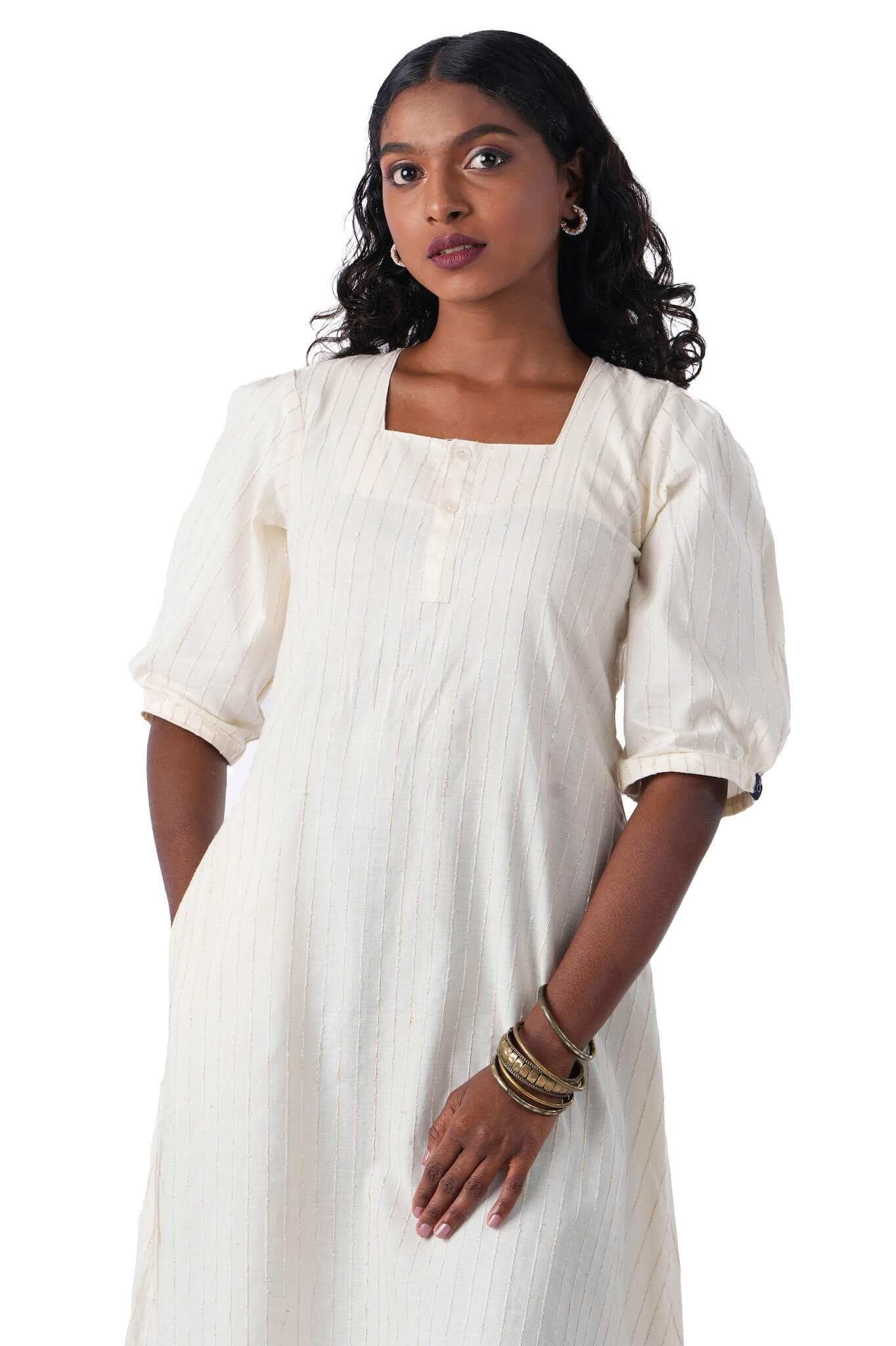 Handloom Kurta Dress with golden weave