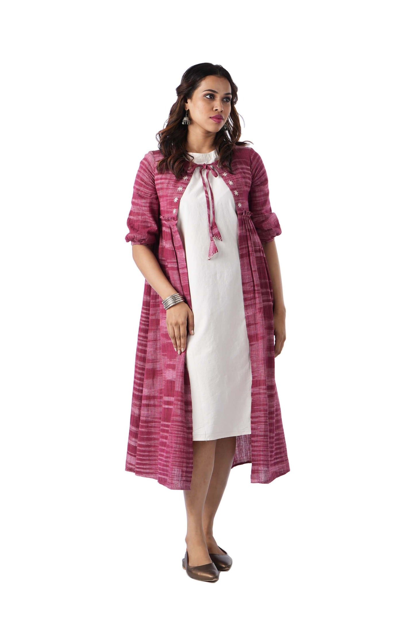 Magenta Embroidered Cape with tie