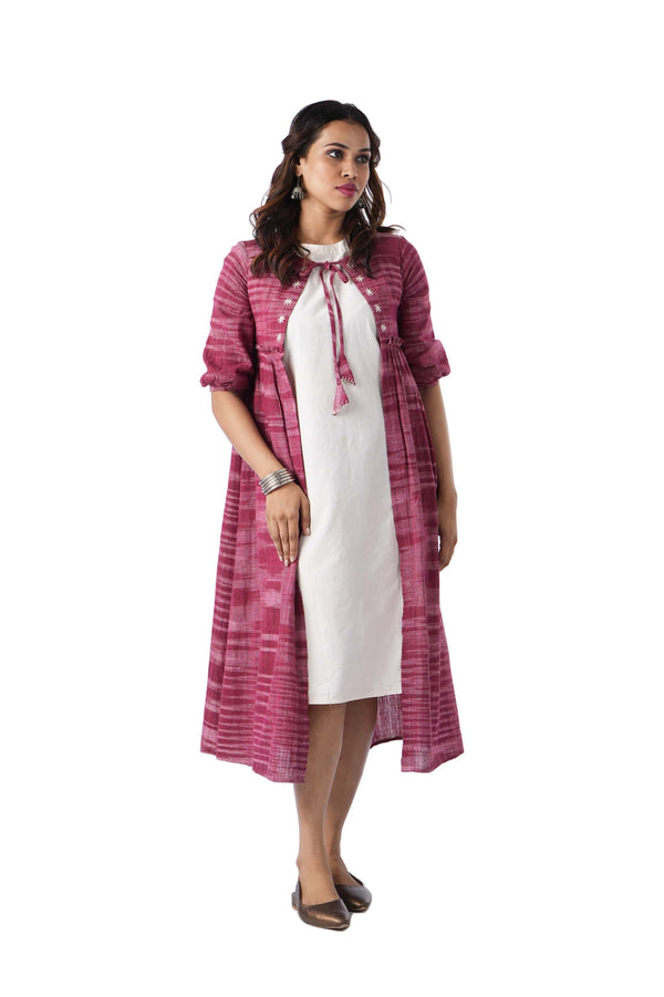 Magenta Embroidered Cape with tie