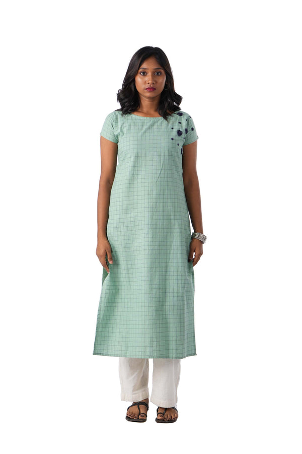 Green Check embroidery kurta