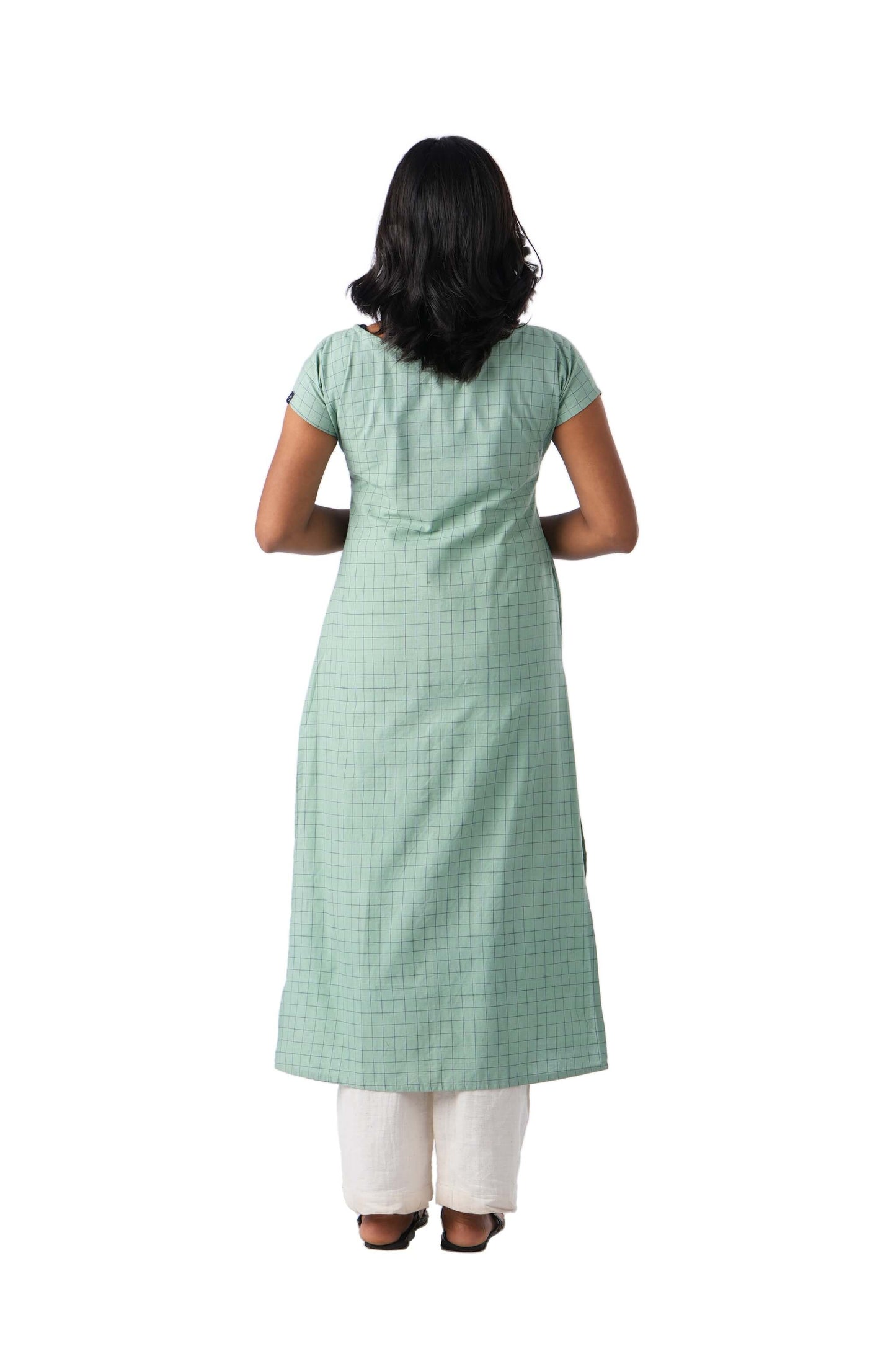 Green Check embroidery kurta