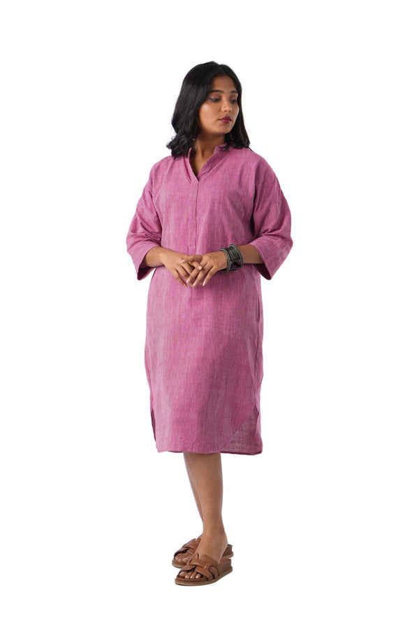 Pink kurta with Placket Neckline