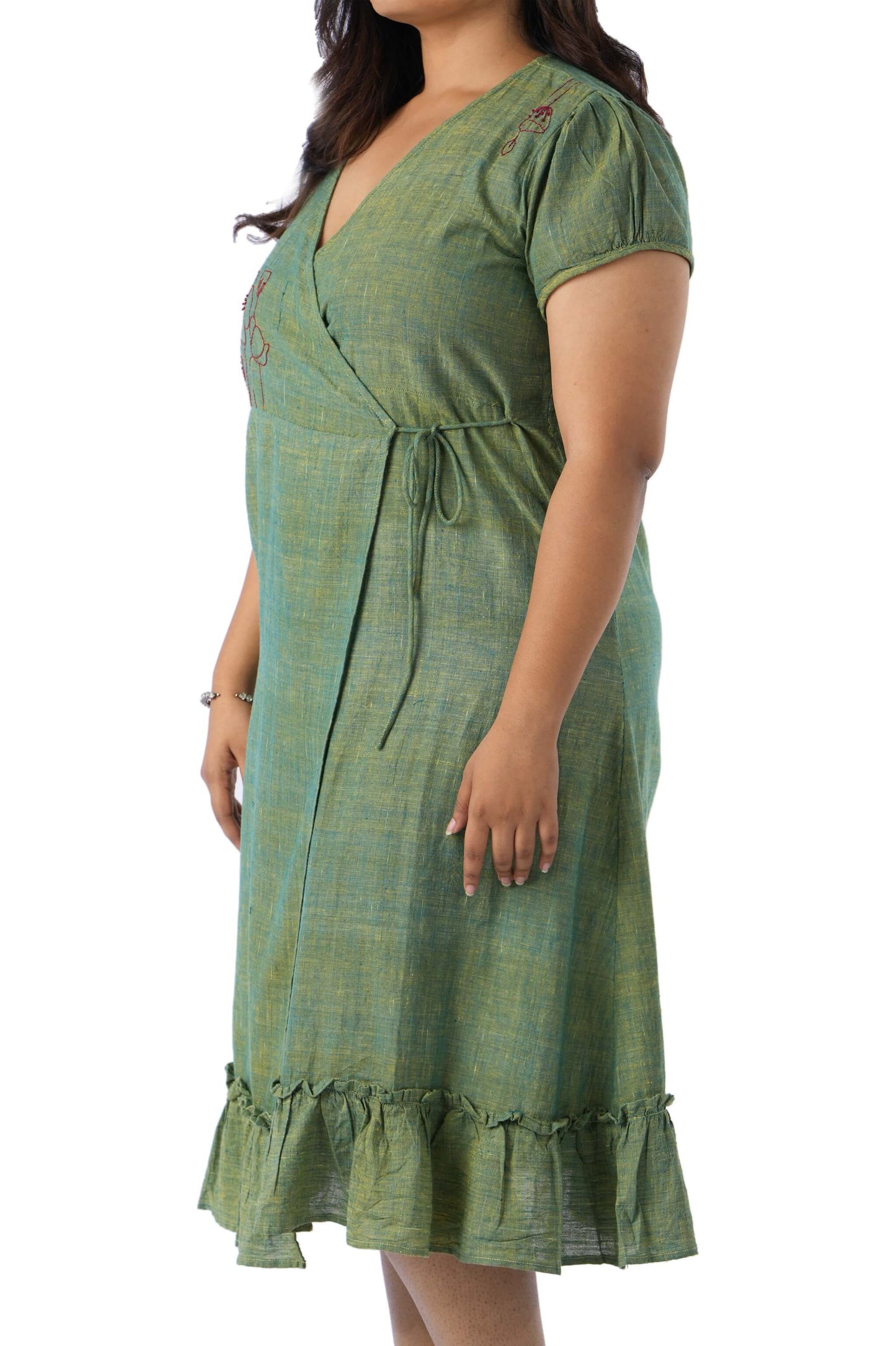 Green color embroidered frock