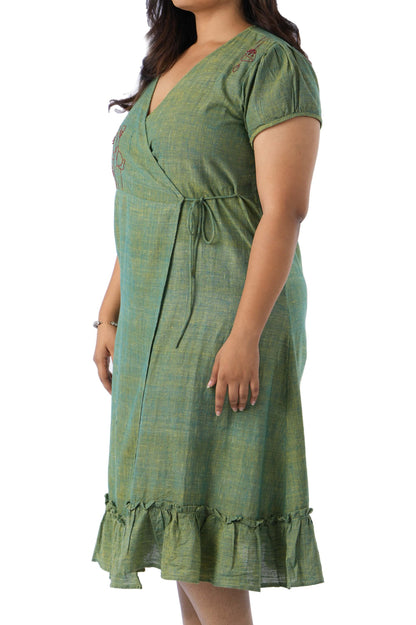 Green color embroidered frock