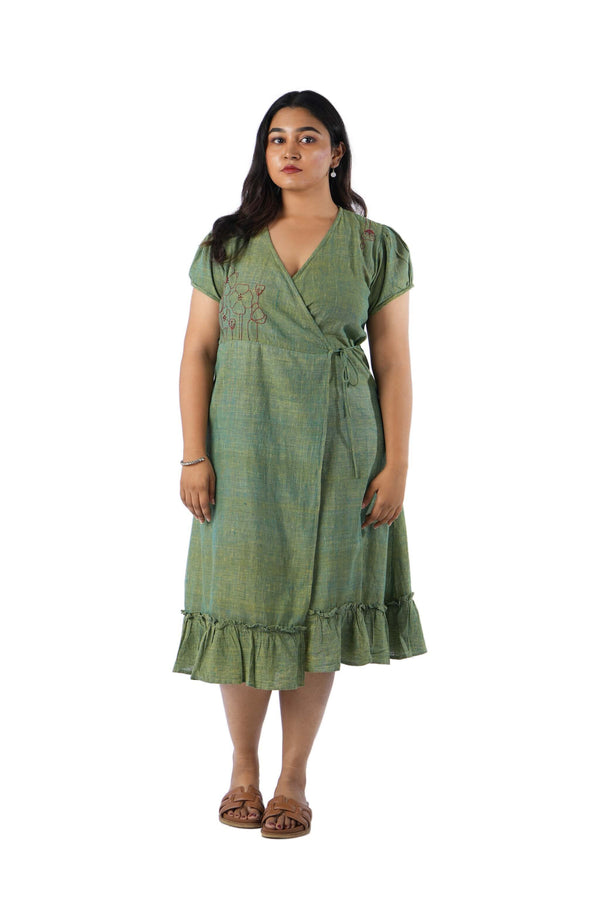 Green color embroidered frock