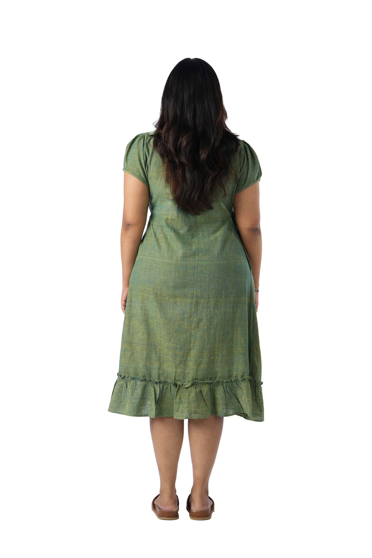 Green color embroidered frock